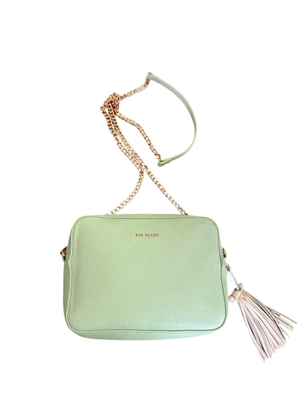 Ted Baker Mint Green Leather Camera Crossbody Rose Gold Tassel Bag